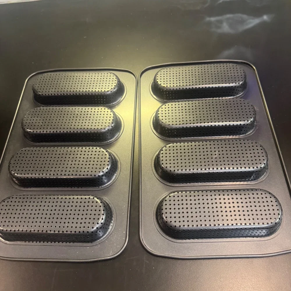Mini Baguette Pan Set of 2 Dark Gray Perforated Non Stick Sub Roll Bread Molds